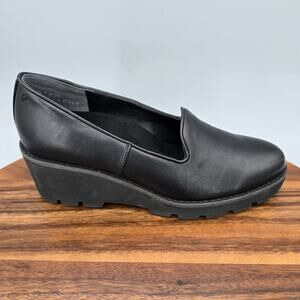 Vionic Shoes Women's 6.5 Black Leather Willa Wedge Heel Slip On Comfort Loafers